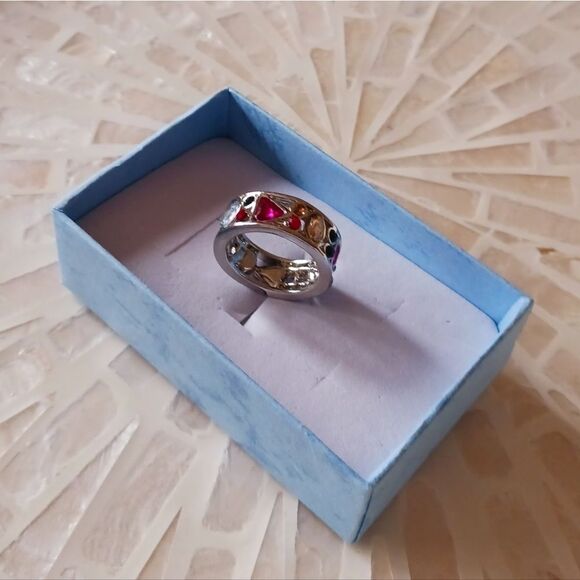 STERLING Silver Gemstone Wide Band Ring - Size 7, 8 - Picture 5 of 10